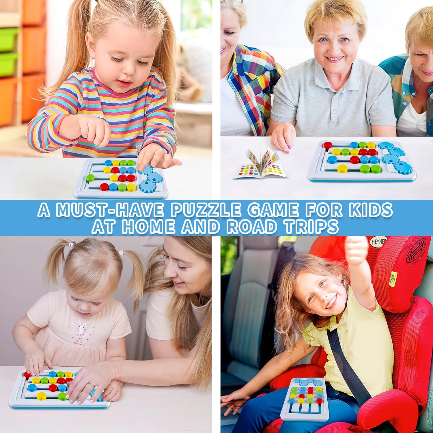 Fidtoy 2-en-1 Jeu de logique d'engrenages à motifs à quatre couleurs, Puzzle d'engrenages manuel en plastique de correspondance de couleurs, Jouet de logique de conscience spatiale et de numératie pour les 2-6 ans