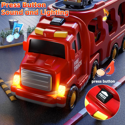 Camion de pompier Fidtoy 5-en-1 avec hélicoptère, échelle, lumières et sons pour enfants