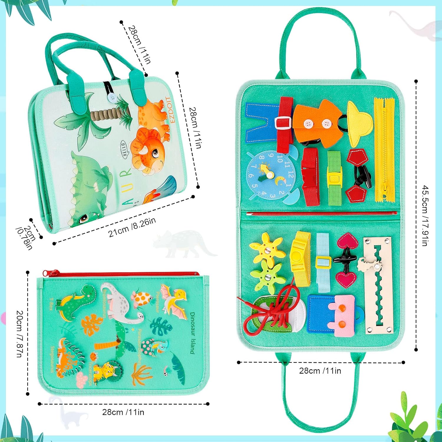 ezdoit Busy Board Montessori Toy Sensory Board for Toddlers Preshool Educational Activity Travel Toy Gift for 3 4 5 Years Old Boys Girls