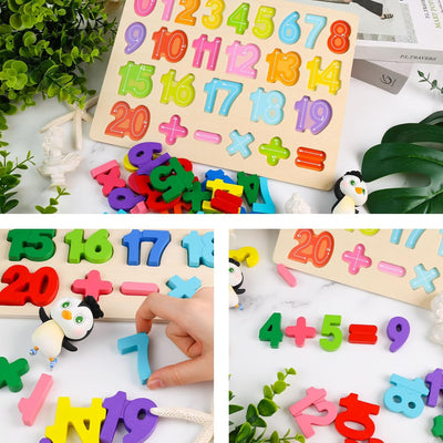 Fidtoy Tableau d'apprentissage des chiffres en bois 3D 0-20 Montessori, puzzle mathématique pour tout-petits, jeu éducatif de reconnaissance des formes et de comptage des chiffres