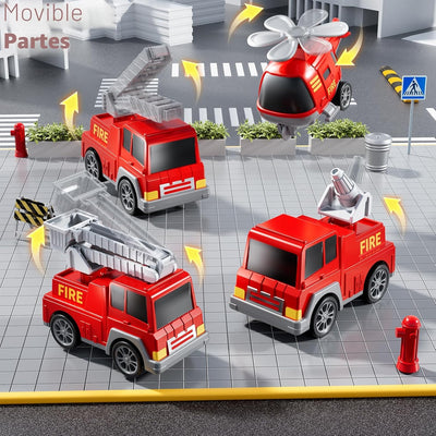 Camion de pompier Fidtoy 5-en-1 avec hélicoptère, échelle, lumières et sons pour enfants