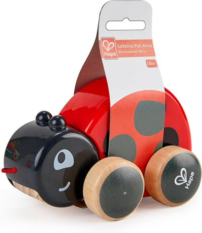 Fidtoy Ladybug Pull Along Toy Wooden Toddler Walking Toy