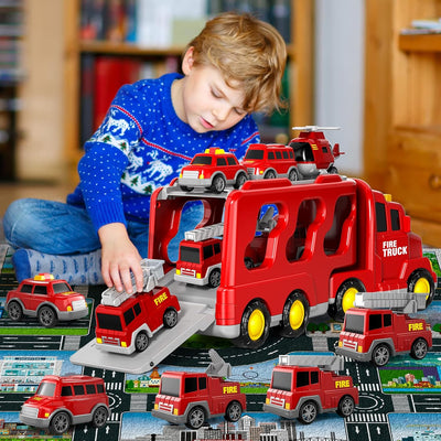 Camion de pompier Fidtoy 5-en-1 avec hélicoptère, échelle, lumières et sons pour enfants