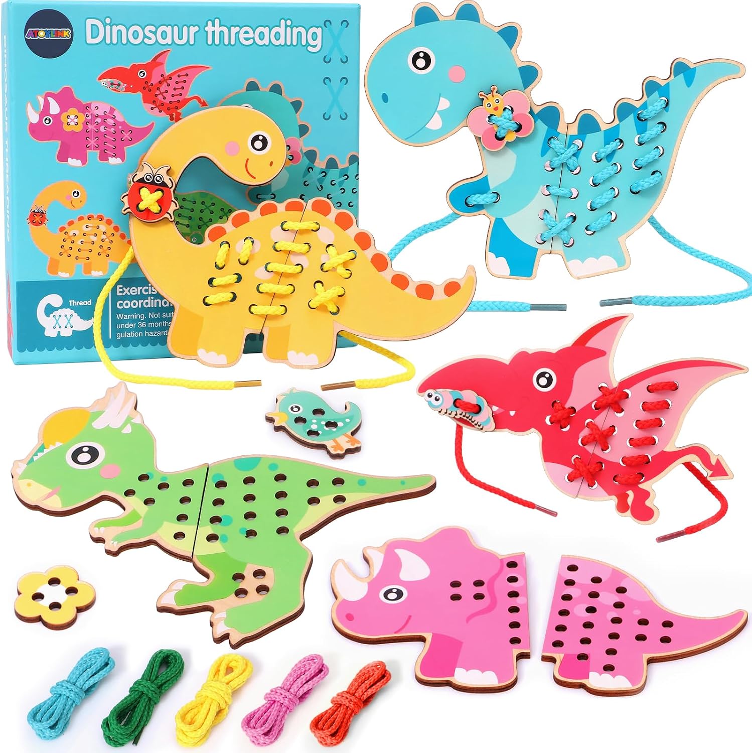 Dinosaurio de Madera con Hilo para Coordinación Ojo-Mano - 684