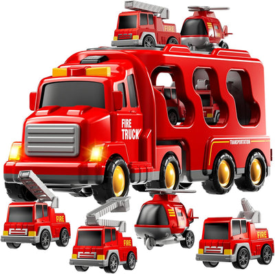 Camion de pompier Fidtoy 5-en-1 avec hélicoptère, échelle, lumières et sons pour enfants