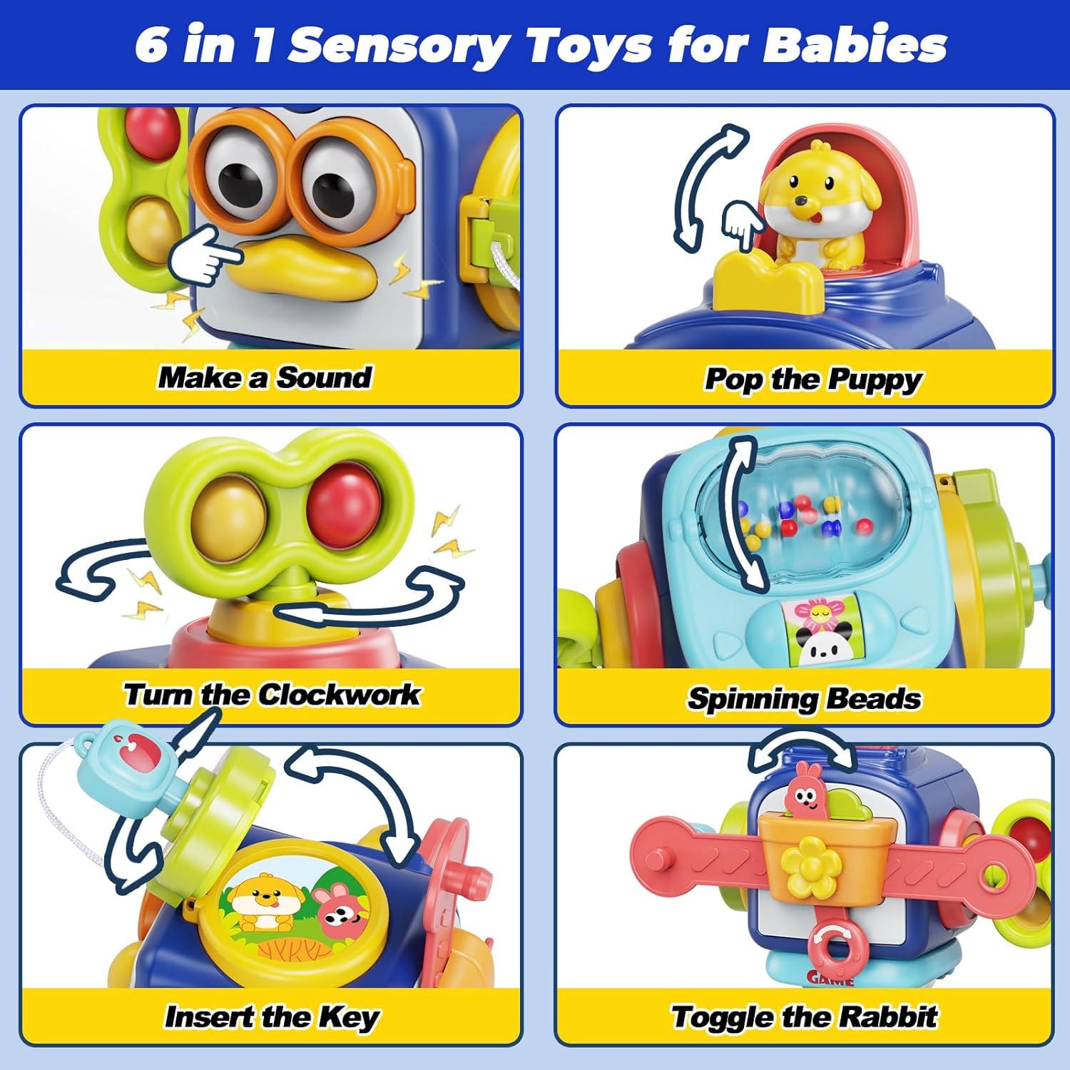 Fidtoy Montessori Busy Activity Cube for Babies – Sensory Travel Toy for Fine Motor Learning and Toddler Development