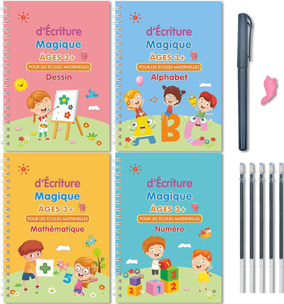 Fidtoy Magic Practice Copybook for Kids – Reusable Handwriting Workbook Set with Grooved Writing Pages, Disappearing Ink Pen, French Writing Practice, and Calligraphy Learning