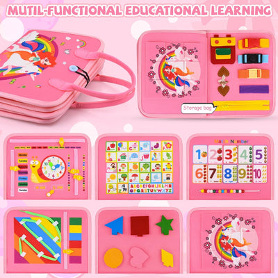 Juguetes Montessori Busy Board para Niños Pequeños de 1 a 4 años, Actividades Educativas Preescolares, Tabla Sensorial para Desarrollar Habilidades Motoras Finas y Básicas de Vestimenta/Juguetes de Viaje para Avión o Coche, Regalo para Niñas y Niños