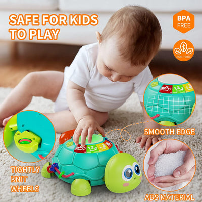 Fidtoy Tortue musicale rampante pour bébés – Jouet d'apprentissage interactif avec lumières et sons pour le temps sur le ventre et le développement précoce