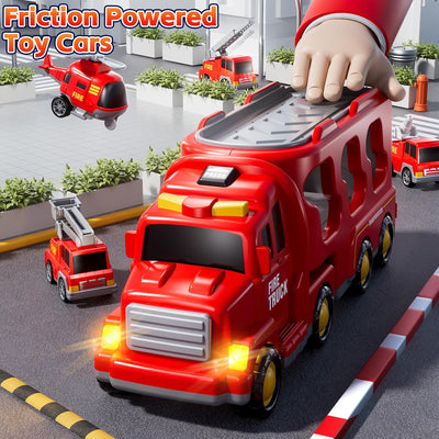 Camion de pompier Fidtoy 5-en-1 avec hélicoptère, échelle, lumières et sons pour enfants