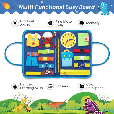 Busy Board Sensory Toys for Toddlers 1 2 3 4, Toddler Travel Activities Educational Toys, Montessori Toys for 1 2 3 4 Year Old Gilrs Boys Gift, Dinosuar