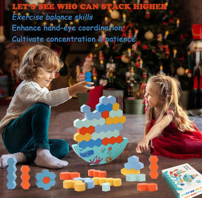 Juego de mesa Fidtoy de bloques de madera apilables con dados