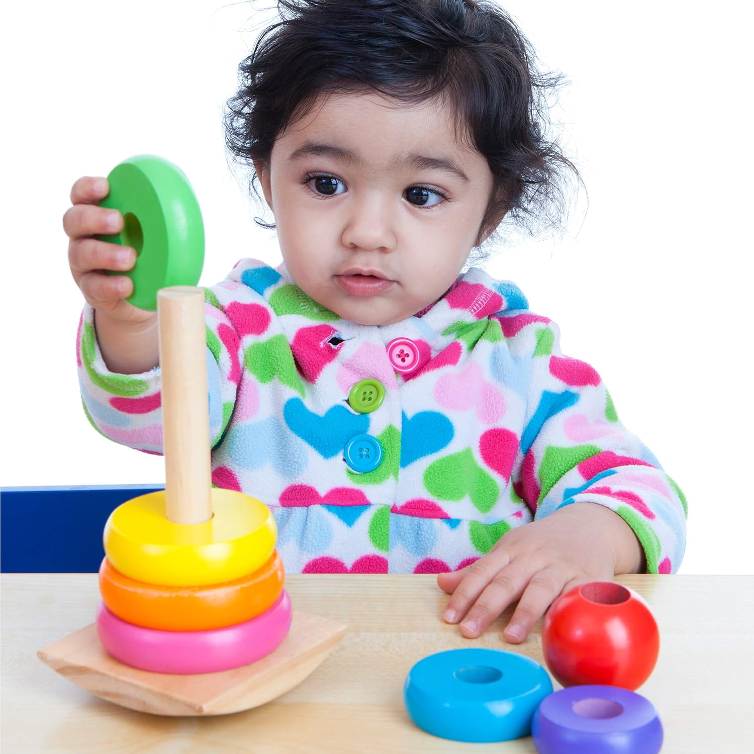 Fidtoy Tour à empiler Arc-en-ciel en bois pour tout-petits, jouet de comptage