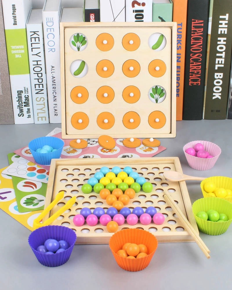 Juego de clasificación de cuentas y juego de memoria 2 en 1 inspirado en Montessori