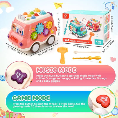 Fidtoy 6-in-1 Multiple Activity and Learners Car for Toddlers, Musical Activity Bus Toy with Xylophone, Gears, Fishing Game and Music Mode Age 18M+