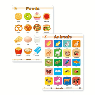 Affiches éducatives de reconnaissance d'objets 12 en 1 Fidtoy avec tableau effaçable, affiches murales pour salles de classe préscolaires pour l'alphabet, les chiffres, les fruits, les animaux, les couleurs et les formes, âges 2 à 6