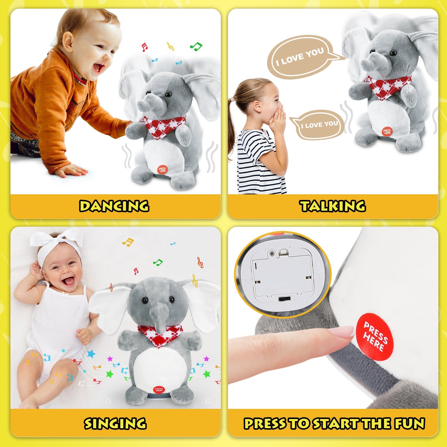 Peluche parlante Fidtoy Éléphant Dansant pour bébés et tout-petits