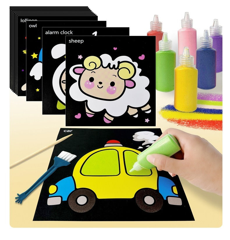 Kit de arte con arena para niños con arena de colores y tarjetas creativas