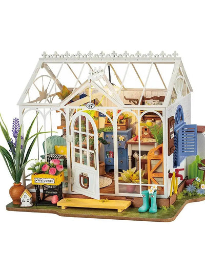 Casa de muñecas con muebles, casa de muñecas en miniatura verde para niños, kits de madera, juguete para montar, regalos de cumpleaños de Navidad
