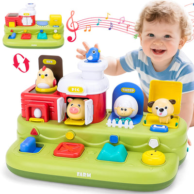 Jouet d'activité interactif pour animaux de la ferme avec musique et sons – Jeu d'éveil sensoriel pour bébés et tout-petards – Boutons à pousser, presser, tourner et retourner – Cadeau éducatif pour les 12 mois et plus