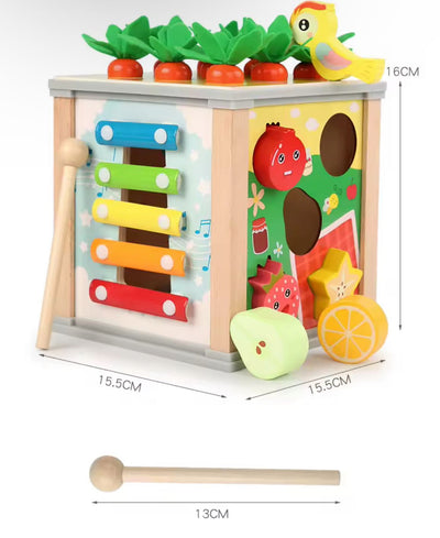 Cube d'activités Montessori en bois 9-en-1 – Jouet d'apprentissage pour la motricité fine, les STEM et les sens