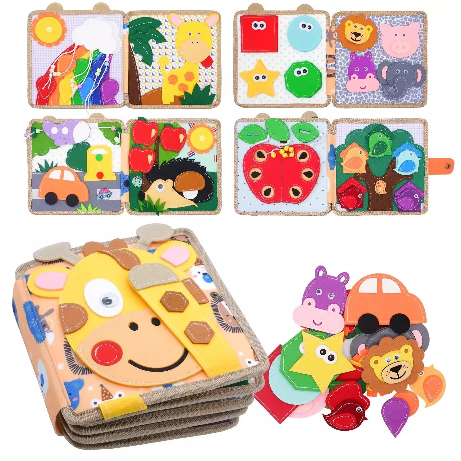 Fidtoy Libro de actividades Montessori de fieltro – Libro sensorial de 16 páginas para niños pequeños