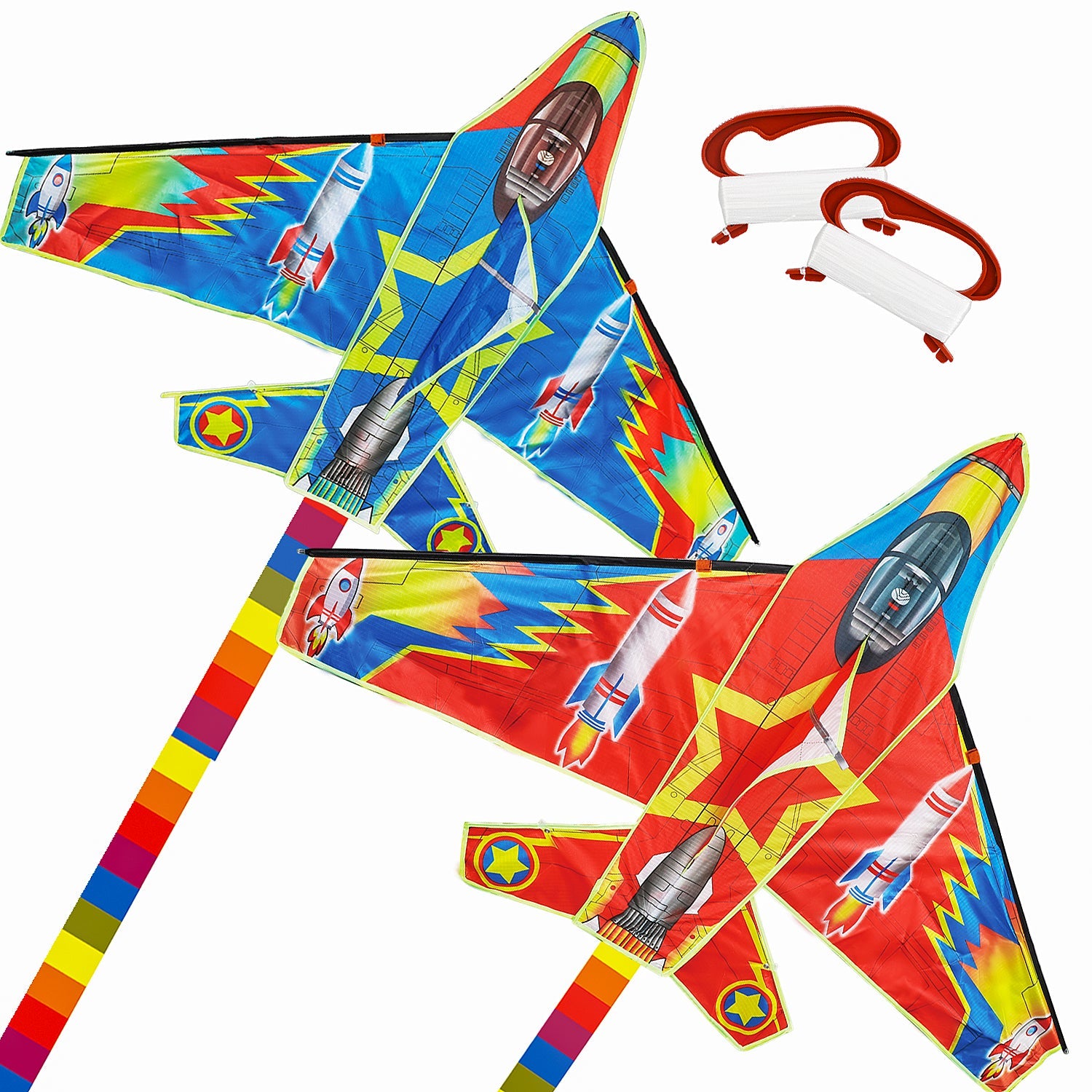 Set de cometas Fidtoy Fighter Plane para niños con 2 asas de fácil agarre