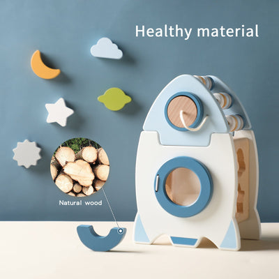 Cubo de actividades Fidtoy Rocket Juguete de madera Montessori para niños pequeños