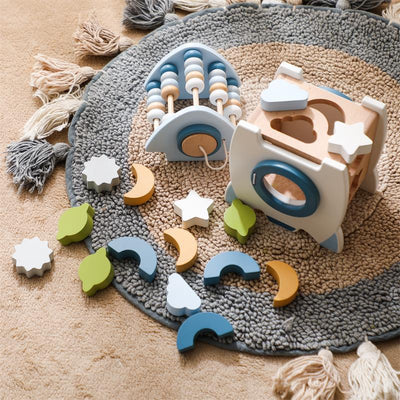 Cubo de actividades Fidtoy Rocket Juguete de madera Montessori para niños pequeños