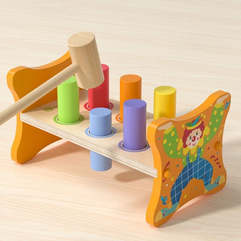 Juguete de golpes de madera (6 clavijas) - Banco de martilleo para el desarrollo de la motricidad fina y la coordinación ojo-mano