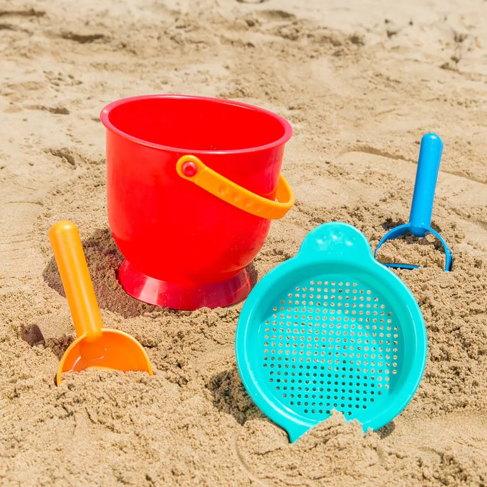 Juego de juguetes de arena de playa Fidtoy para niños, cubo, pala, rastrillo
