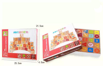 Fidtoy Blocs ABC en bois pour tout-petits, 26 pièces, alphabet avec lettres majuscules et minuscules, images, couleurs et sac de rangement, à partir de 24 mois