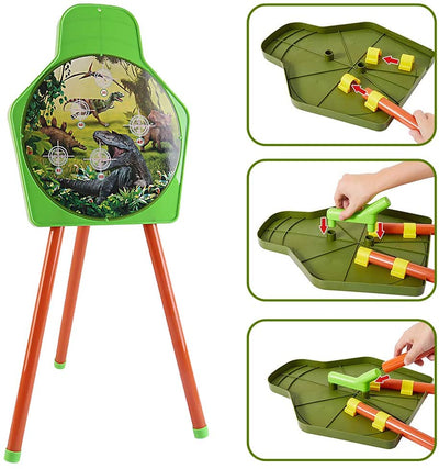 Juego de tiro con arco con temática de dinosaurios con arco, flechas con ventosa, carcaj, soporte de diana, juego de jardín para niños