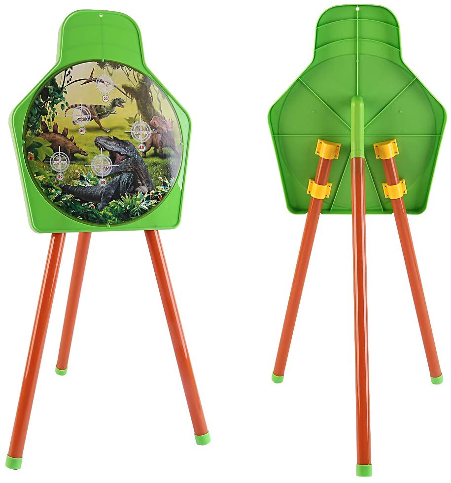 Juego de tiro con arco con temática de dinosaurios con arco, flechas con ventosa, carcaj, soporte de diana, juego de jardín para niños