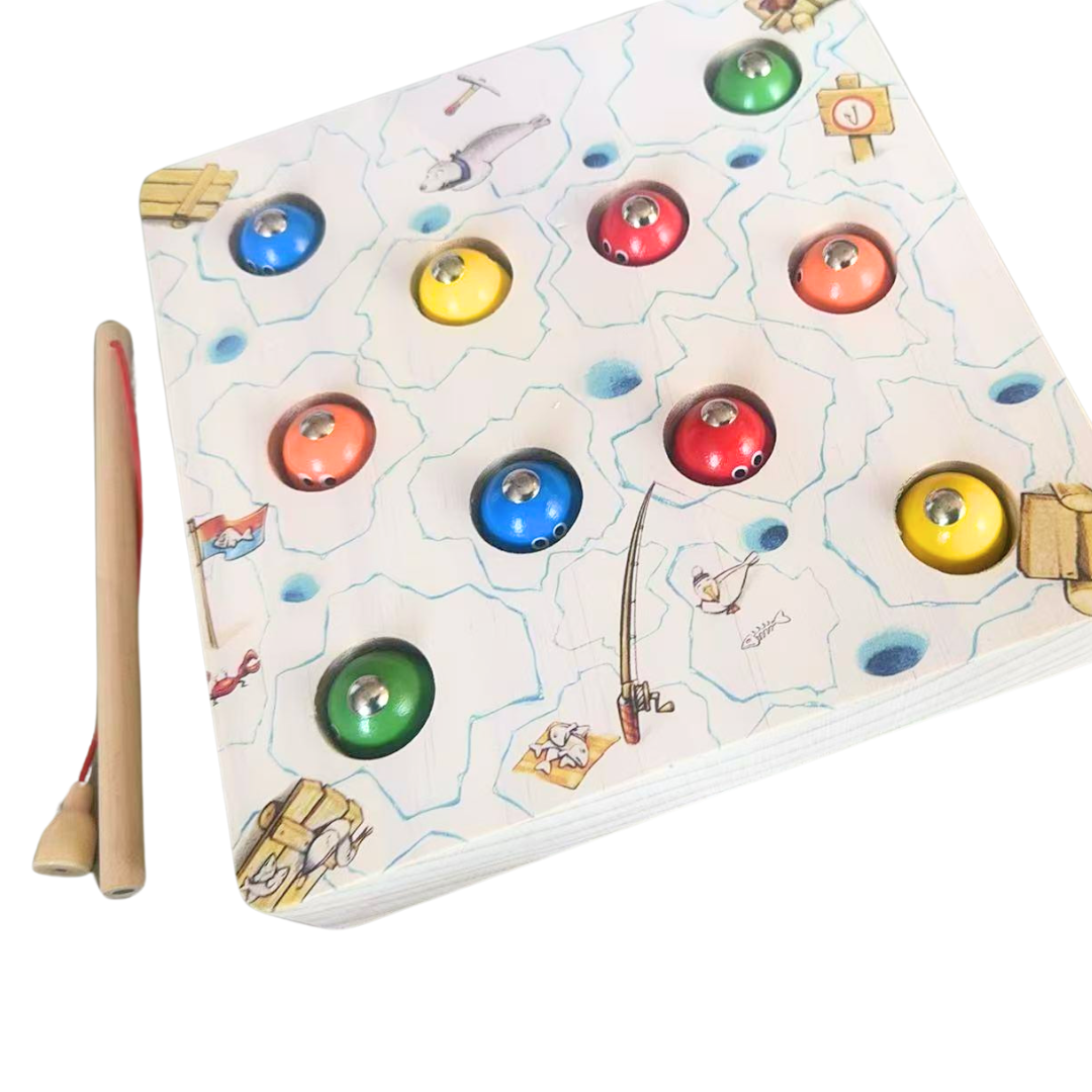 Juego de pesca magnético cuadrado de madera grande para niños