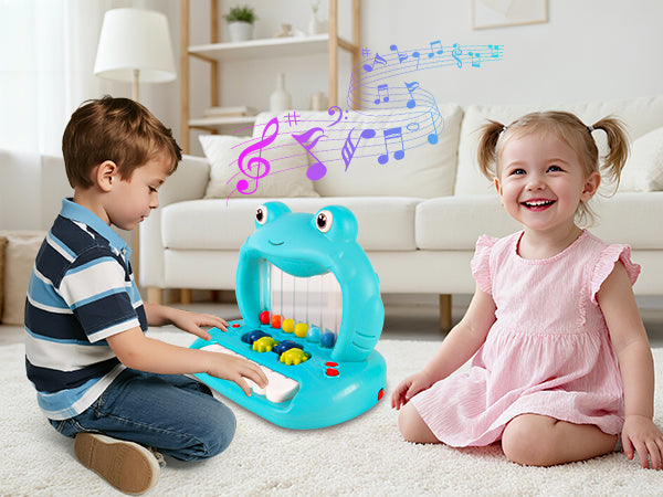 Juguete de piano de rana con bolas sopladoras para niños pequeños, teclado musical educativo con luces y sonidos, juguete de desarrollo de aprendizaje temprano con bolas de colores y teclas de piano para niños y niñas de más de 18 meses