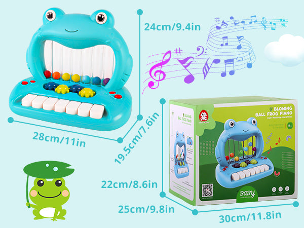 Juguete de piano de rana con bolas sopladoras para niños pequeños, teclado musical educativo con luces y sonidos, juguete de desarrollo de aprendizaje temprano con bolas de colores y teclas de piano para niños y niñas de más de 18 meses