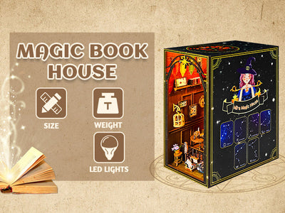 Kit de serre-livres en bois 3D à assembler soi-même, micro-scène, librairie magique, avec LED