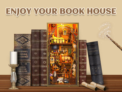 Kit de serre-livres en bois 3D à assembler soi-même, micro-scène, librairie magique, avec LED