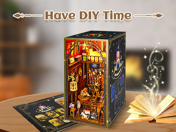 Kit de serre-livres en bois 3D à assembler soi-même, micro-scène, librairie magique, avec LED