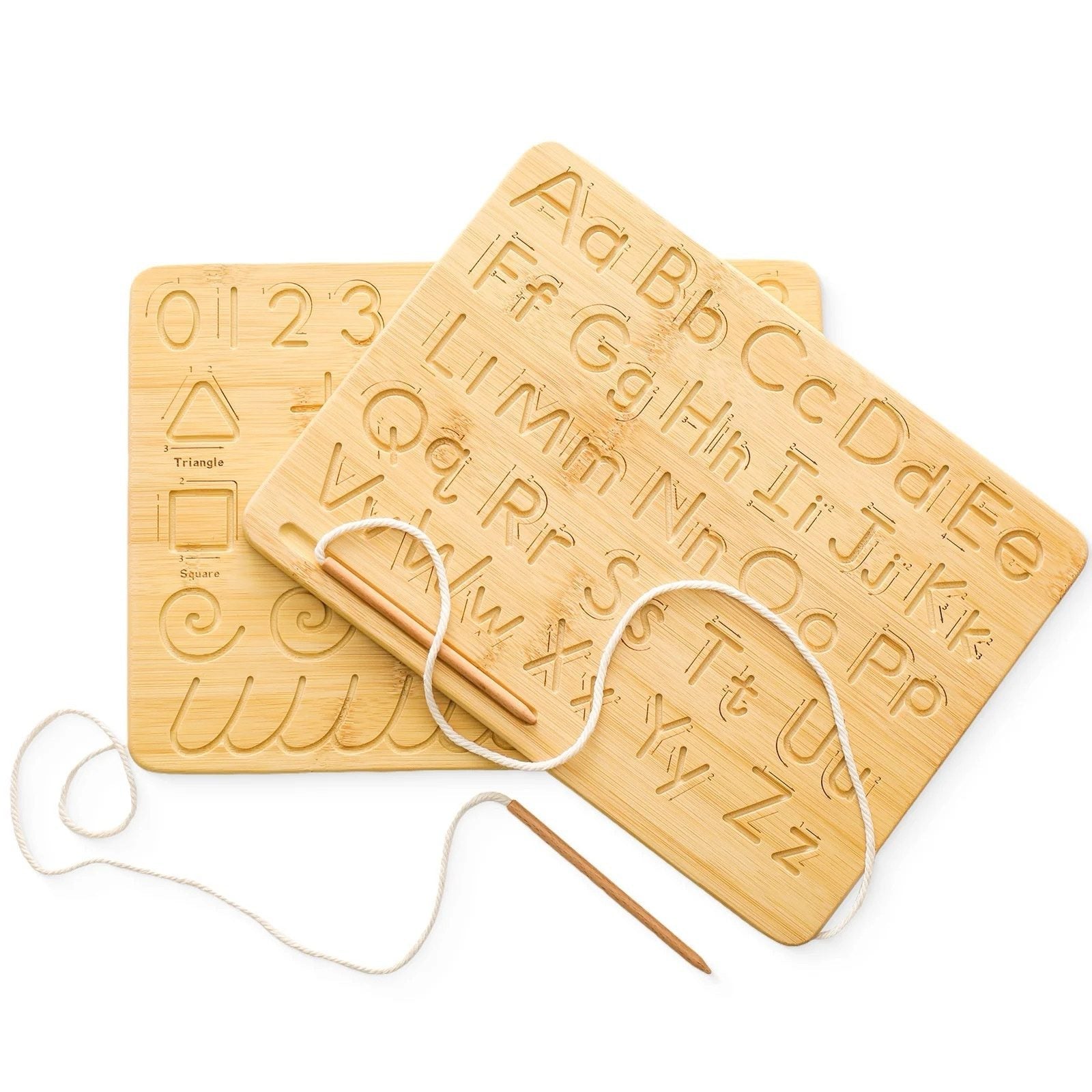 Pizarra de trazar Montessori de doble cara - Letras mayúsculas y minúsculas y números, formas y líneas