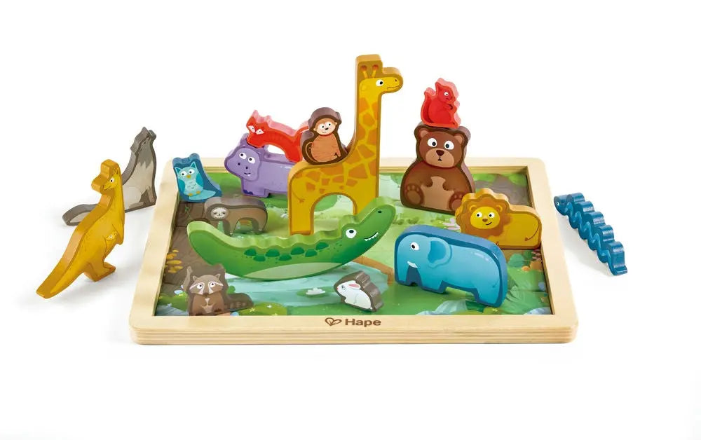 Fidtoy Wildlife Puzzle & Play - Wooden Educational Toy for Kids