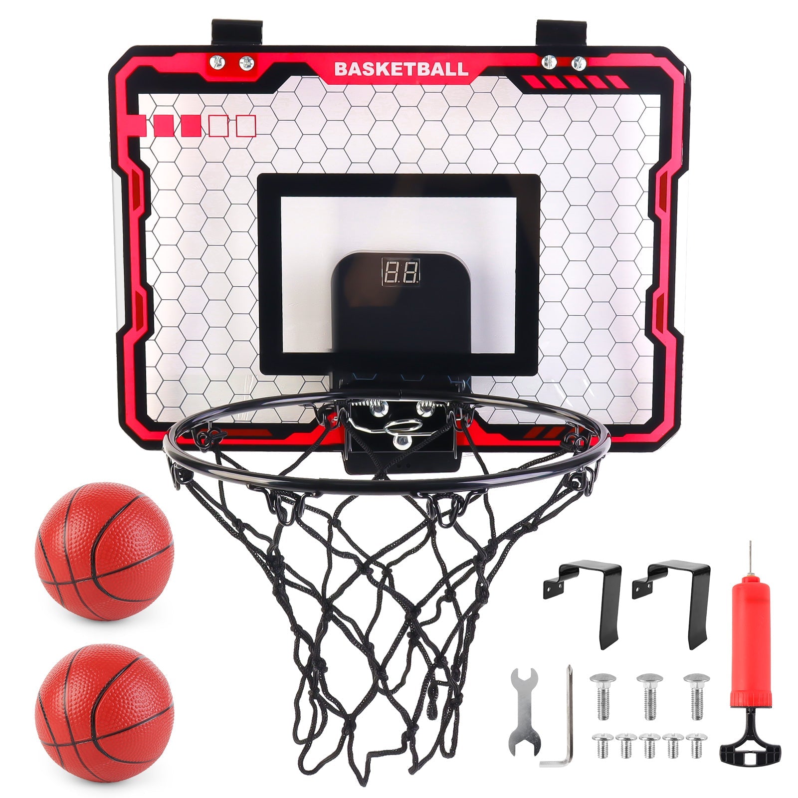 Canasta de minibaloncesto para interiores con 2 balones y bomba de inflado - Juego de baloncesto perfecto para montar en la puerta para niños, adolescentes y adultos, ideal para dormitorio, oficina o juegos al aire libre, gran regalo para niños y niñas