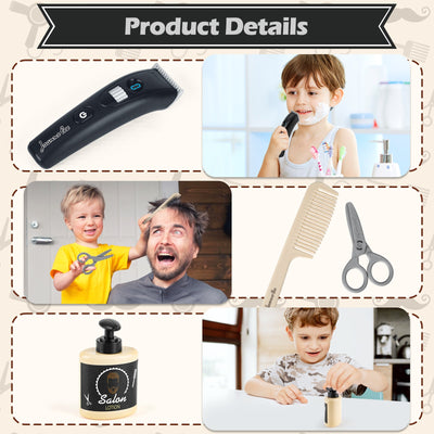 Set de peluquería para estilistas con secador de pelo, maquinilla de afeitar de juguete y tijeras de barbero para niños mayores de 3 años