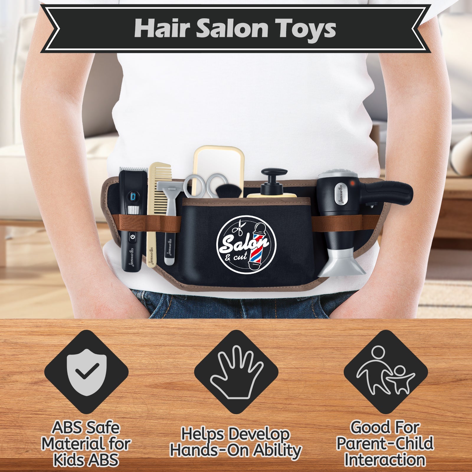 Set de peluquería para estilistas con secador de pelo, maquinilla de afeitar de juguete y tijeras de barbero para niños mayores de 3 años