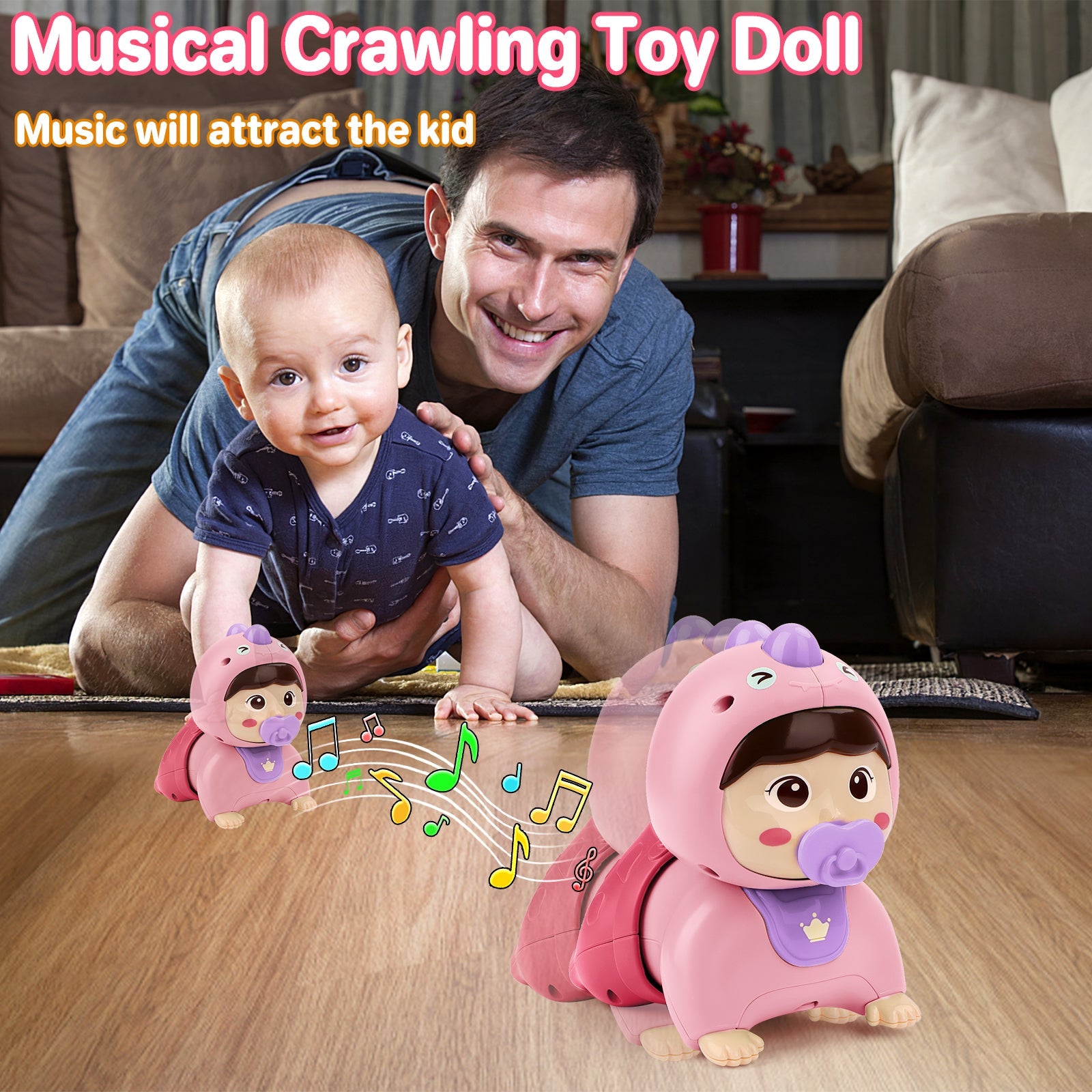 Bebé Gateando con Música y Luces, Juguete Interactivo Educativo para Caminar y Bailar, Juguetes Sensoriales, Juguete Educativo para el Tiempo Boca Abajo para Niños Pequeños
