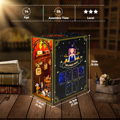 Kit de serre-livres en bois 3D à assembler soi-même, micro-scène, librairie magique, avec LED