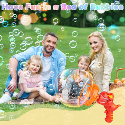 Máquina de Burbujas Automática Portátil de Dinosaurio con Burbujas Grandes Coloridas Juguetes de Verano para Interiores y Exteriores para Niños