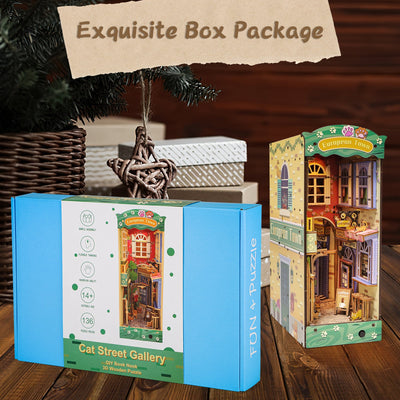 Kit de coin de livre à monter soi-même, maison de poupée miniature, serre-livre décoratif pour étagère, modèle de serre-livre en bois (modèle Rue et Chat)