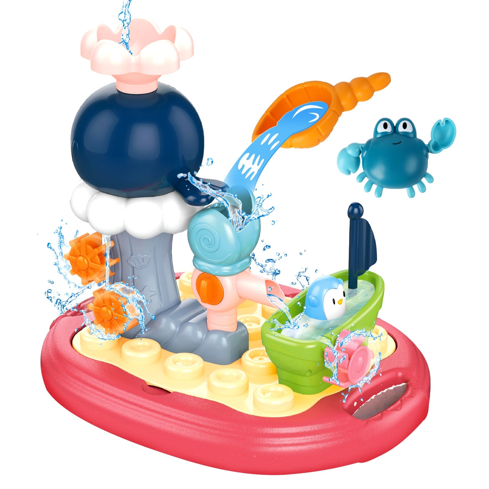 Baby Bath Toys Floating Boat Toys Baby Bath Tub Kids Bath interactive Sensory Toys with Waterwheel for Bathroom Bath time Swimming Pool